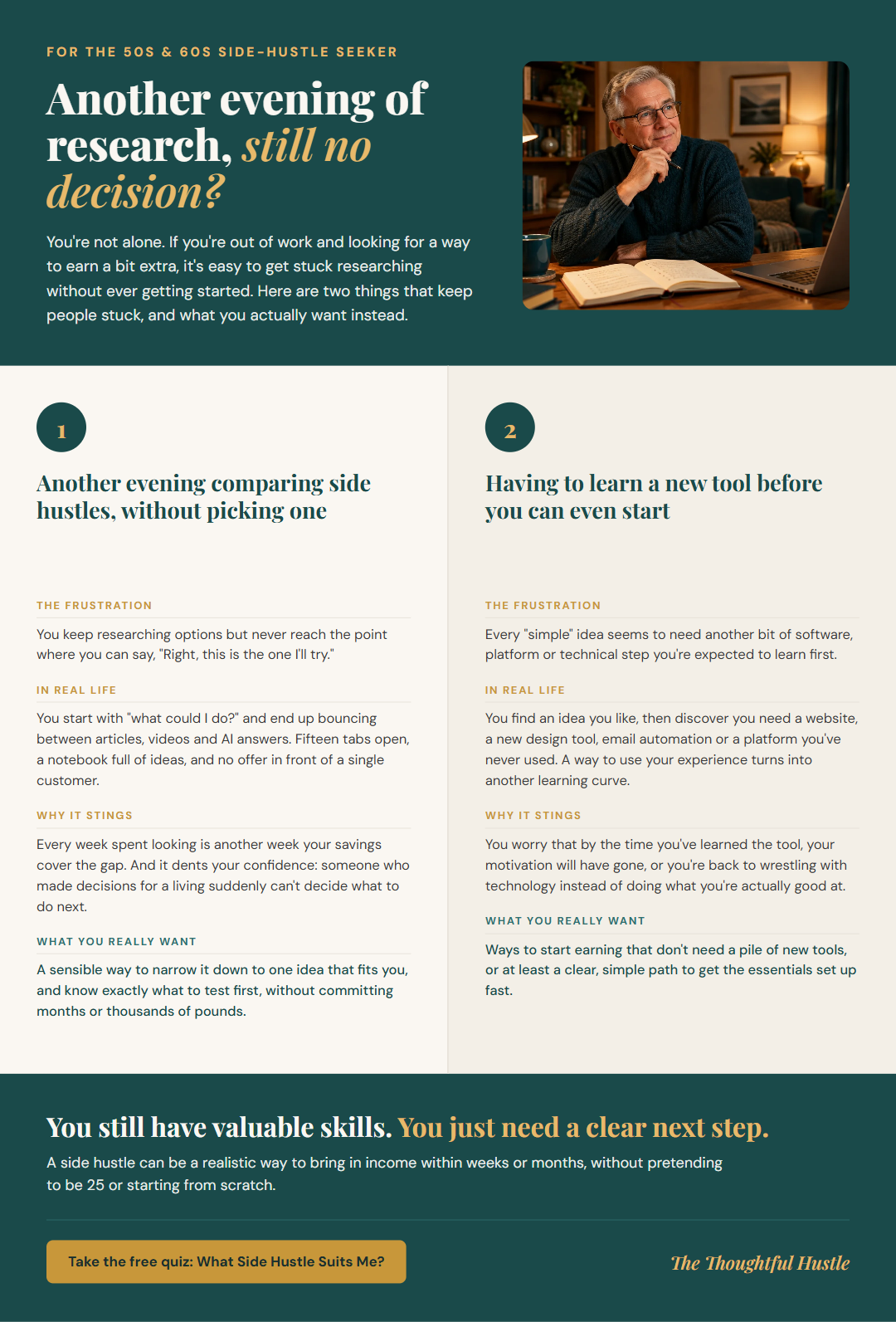 Infographic: two things that keep people in their 50s and 60s stuck choosing a side hustle, and what they really want instead